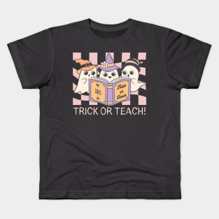 Groovy Halloween Trick or Teach Retro Ghost Teacher Kids T-Shirt